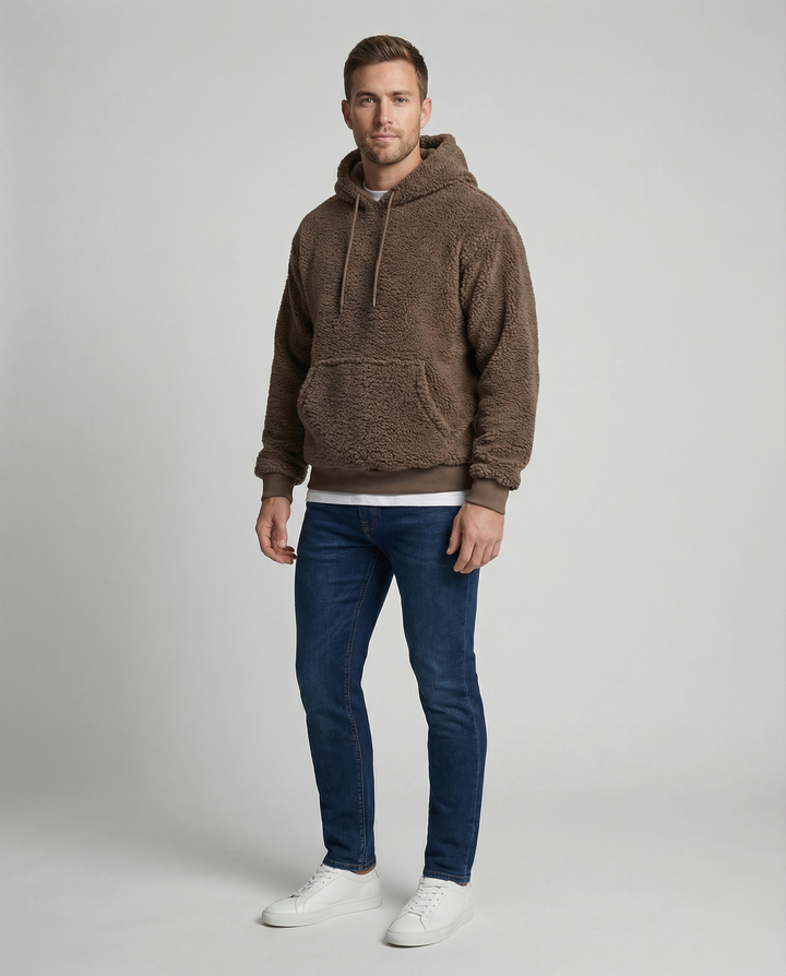 Herren Kuscheliger Teddy-Pullover mit Kapuze und elastischem Bund Echoarchiv