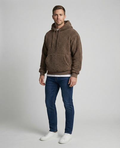 Herren Kuscheliger Teddy-Pullover mit Kapuze und elastischem Bund Echoarchiv