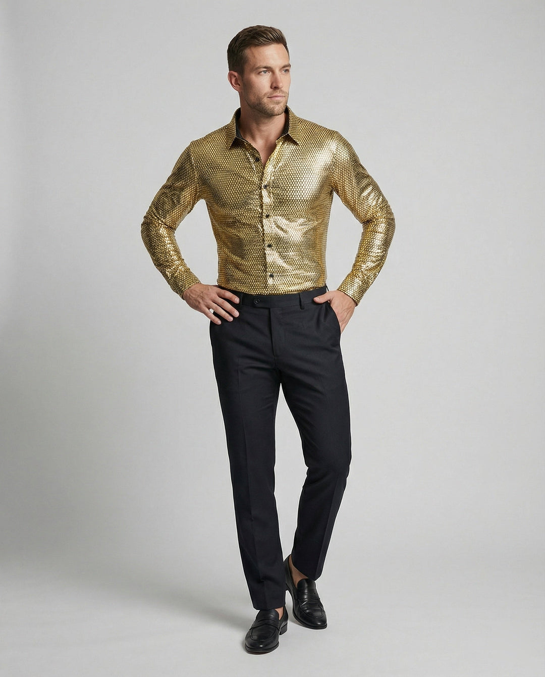 Herren Hemd mit glanzvollem Wabenmuster – Arvello