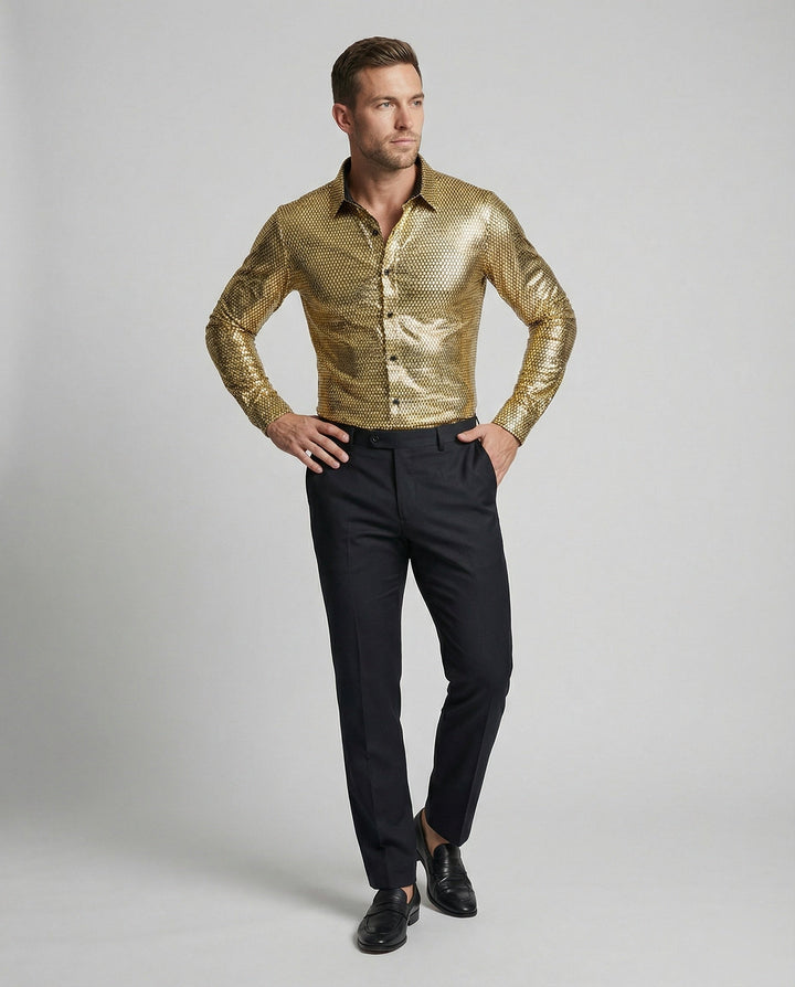Herren Hemd mit glanzvollem Wabenmuster – Arvello