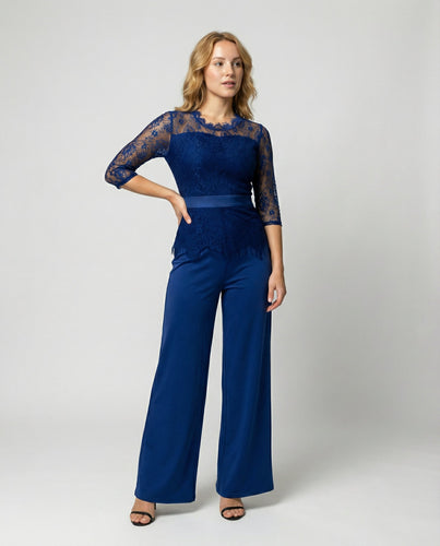 Eleganter Damen Jumpsuit mit Spitzenärmeln und Weitem Bein – Solévia