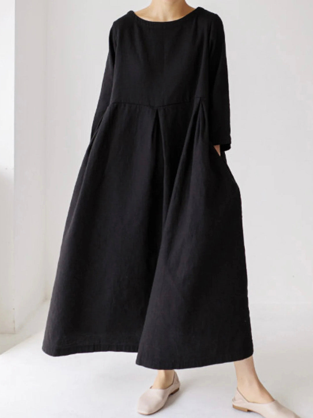 Echoarchiv | Lockeres Leinenkleid mit Seitentaschen