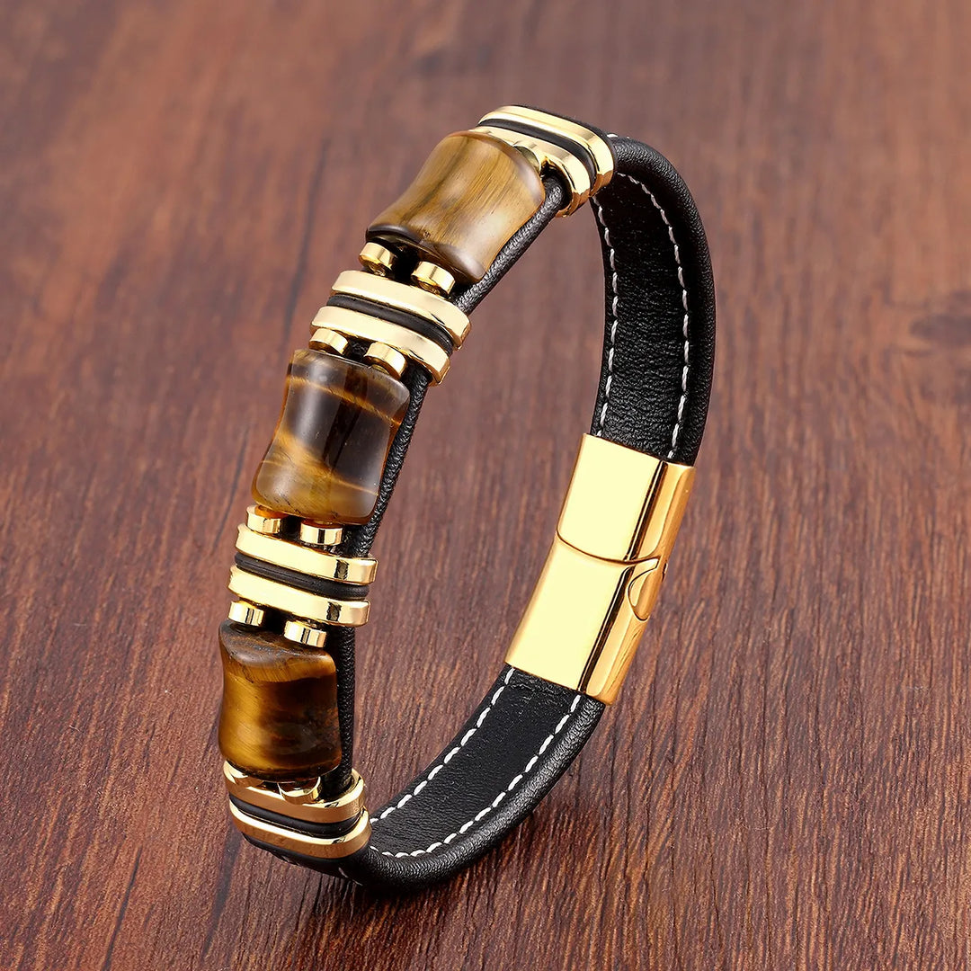 Echoarchiv | Tigerauge Naturstein Lederarmband