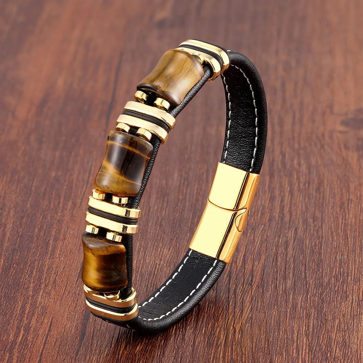 Echoarchiv | Tigerauge Naturstein Lederarmband