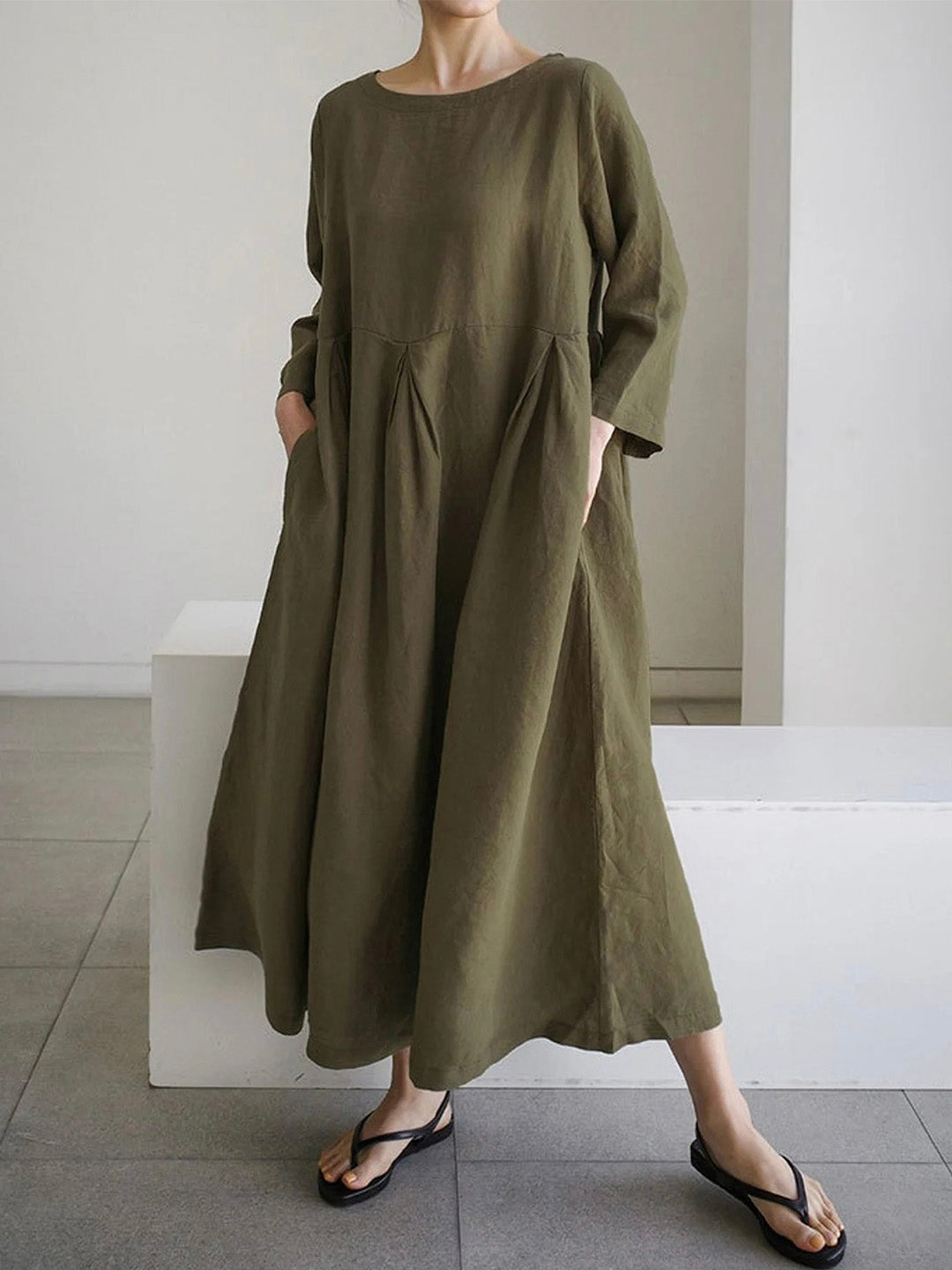 Echoarchiv | Lockeres Leinenkleid mit Seitentaschen