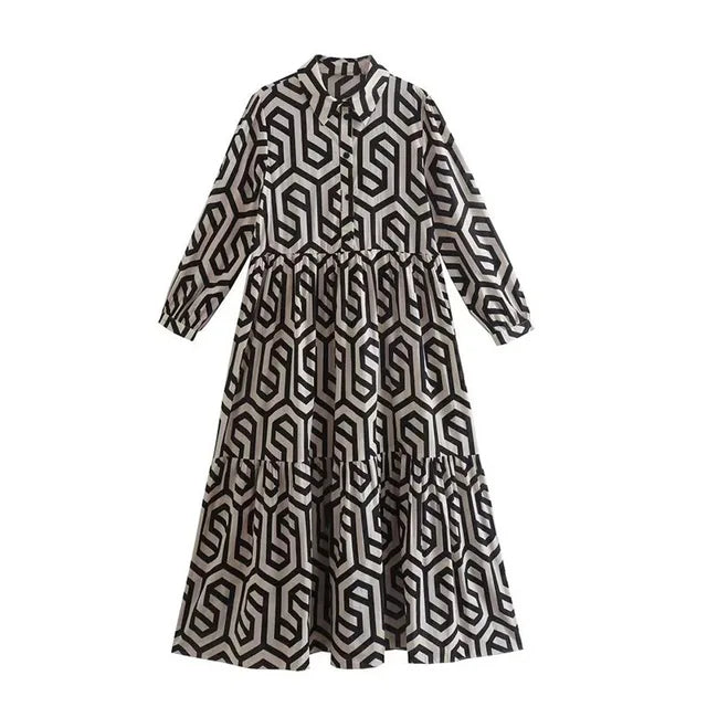 Echoarchiv | Langärmliges Kleid Mit Geometrischem Muster
