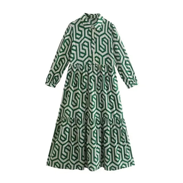 Echoarchiv | Langärmliges Kleid Mit Geometrischem Muster