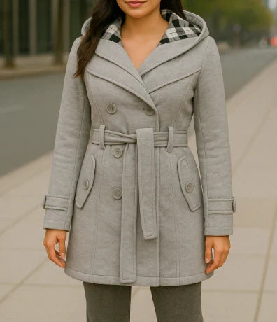 Damen Kapuzen Doppelreihiger Mantel Gürtel – Montévia
