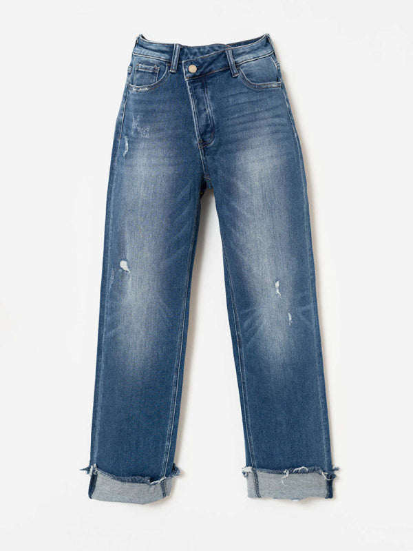 Echoarchiv | Damen Denim Gewaschene Hochbund Modische Lässige Design Taillenzughose