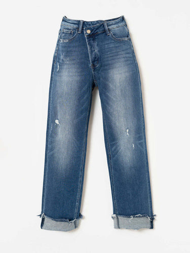 Echoarchiv | Damen Denim Gewaschene Hochbund Modische Lässige Design Taillenzughose