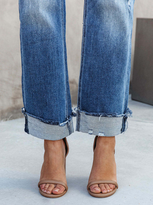 Echoarchiv | Damen Denim Gewaschene Hochbund Modische Lässige Design Taillenzughose