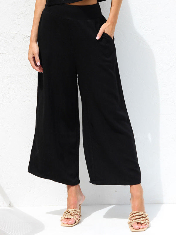 Echoarchiv | Damen Lässige Ärmellose Knopfleiste Weste Kurze Weit Geschnittene Hose Baumwolle und Leinen Anzug