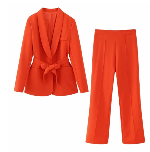 Echoarchiv | 2-Teiliger Damenanzug Eleganter Blazer mit Gürtel und Passender Hose
