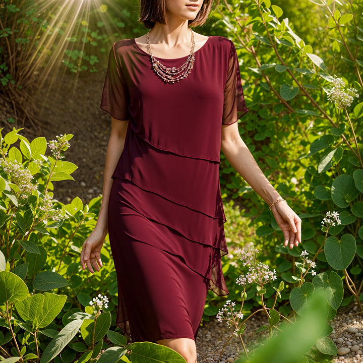 Hannah | Blaues Kurzarmkleid Mit Lagen-Design – Élara