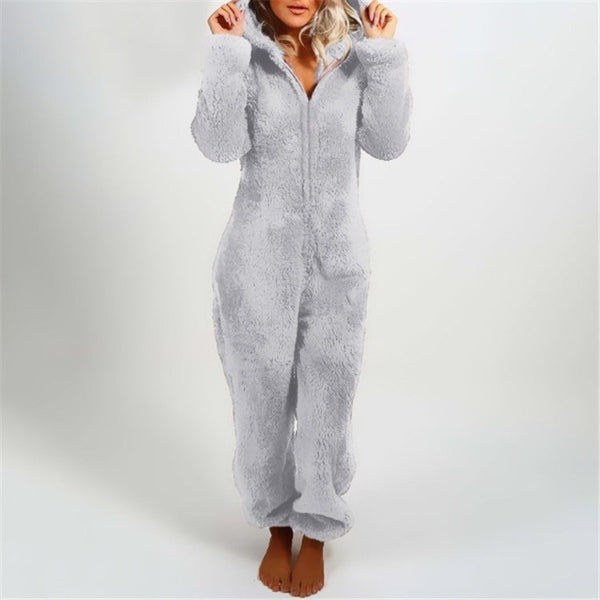 Echoarchiv | Damen Teddy Fleece Overall mit Kapuze