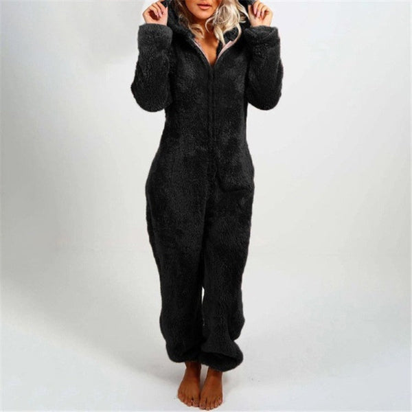 Echoarchiv | Damen Teddy Fleece Overall mit Kapuze