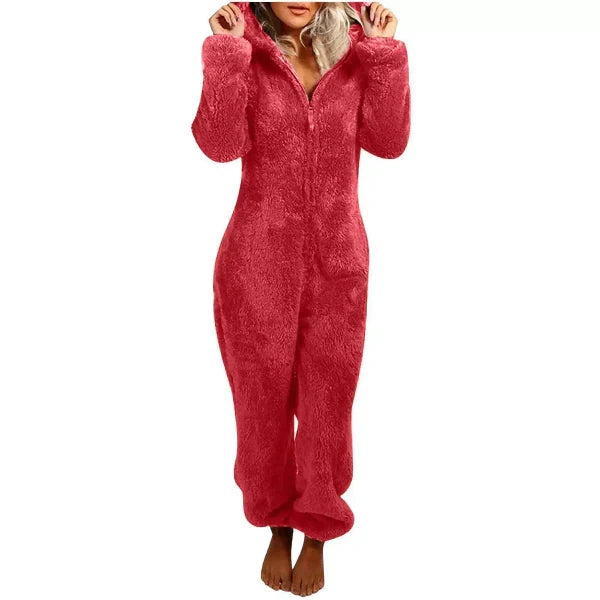 Echoarchiv | Damen Teddy Fleece Overall mit Kapuze