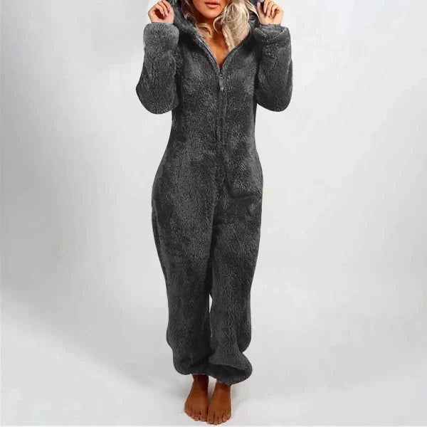 Echoarchiv | Damen Teddy Fleece Overall mit Kapuze