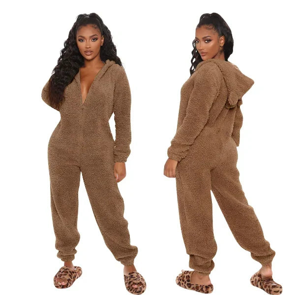 Echoarchiv | Damen Teddy Fleece Overall mit Kapuze
