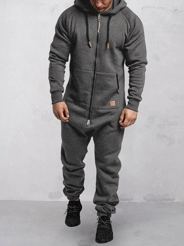 Echoarchiv | Jumpsuit Fleece Komfort Lässige Passform Kapuze Voller Reißverschluss Taschen