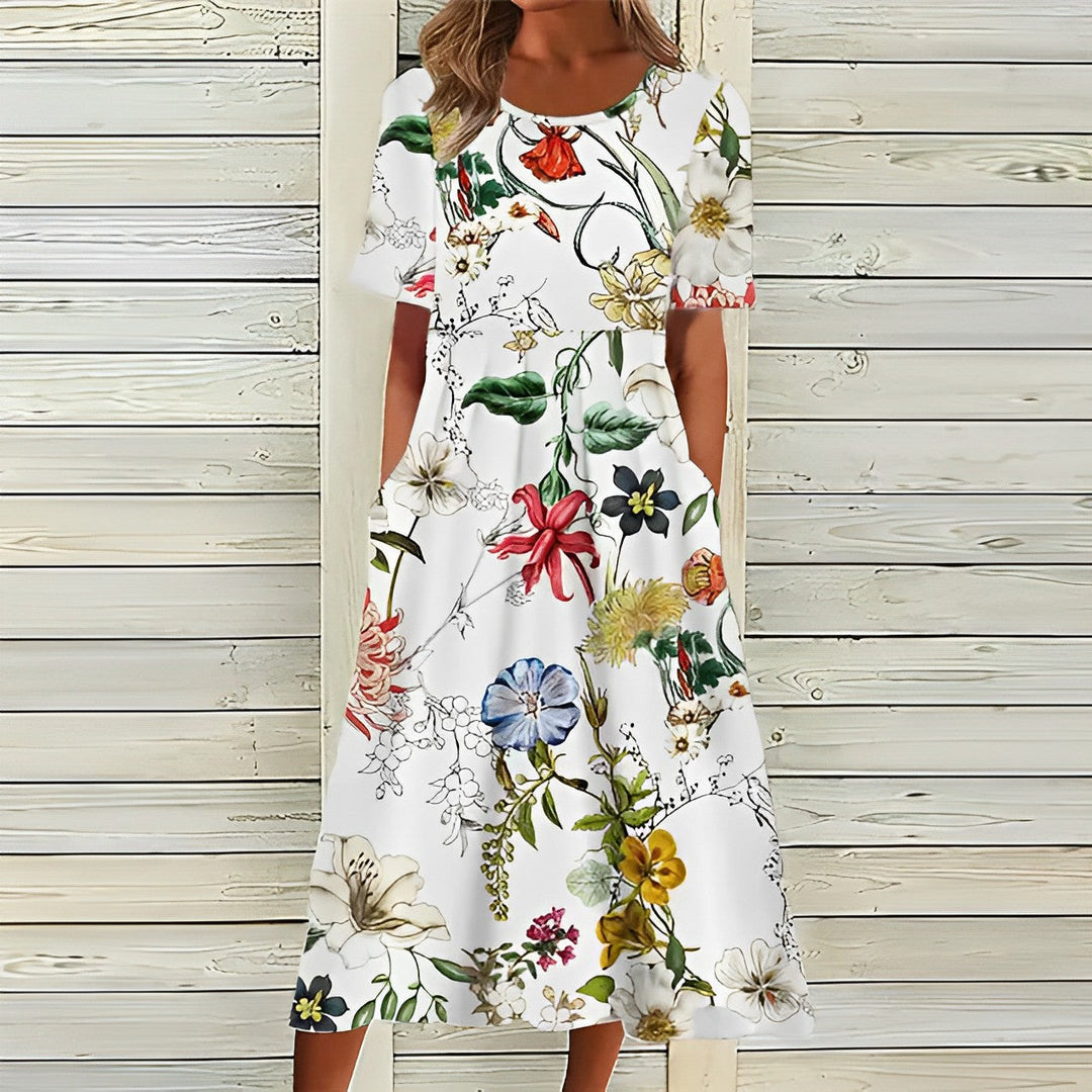 Echoarchiv | Elegantes Weißes Blumiges Midi-Kleid für Damen