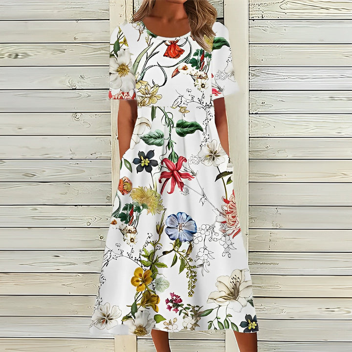 Echoarchiv | Elegantes Weißes Blumiges Midi-Kleid für Damen