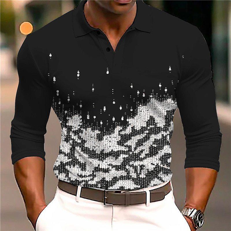 Echoarchiv | Luxus Pailletten Polo Shirt Stylisches Freizeit Slim Fit All Season Top