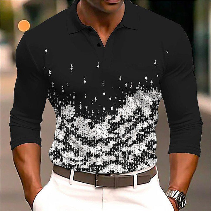 Echoarchiv | Luxus Pailletten Polo Shirt Stylisches Freizeit Slim Fit All Season Top
