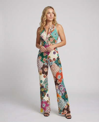 Echoarchiv | Floral Gespalten Denim Jumpsuit