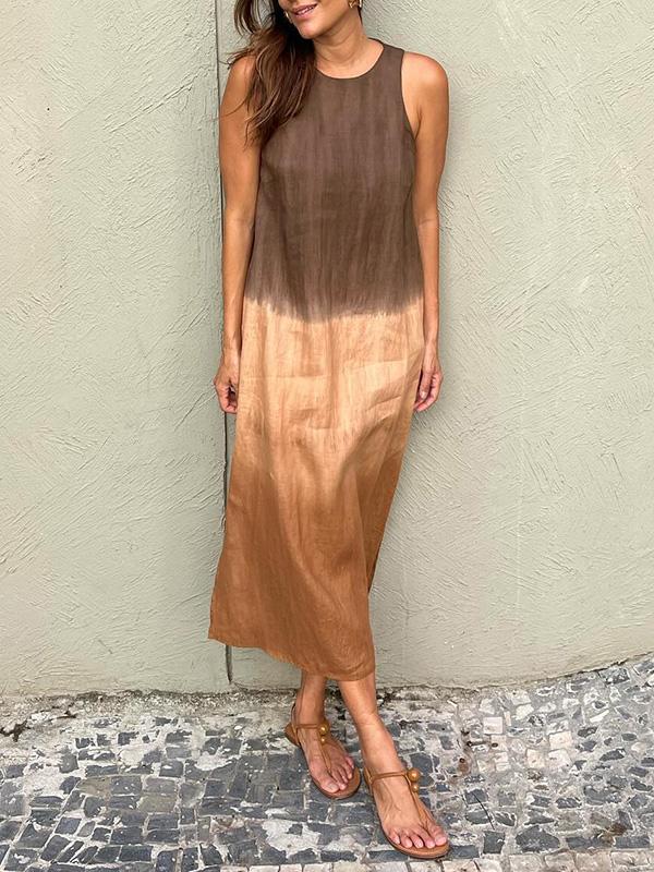 Echoarchiv | Luftiges Leinenkleid Aus Baumwolle mit Farbverlauf und Schlitz Am Bein