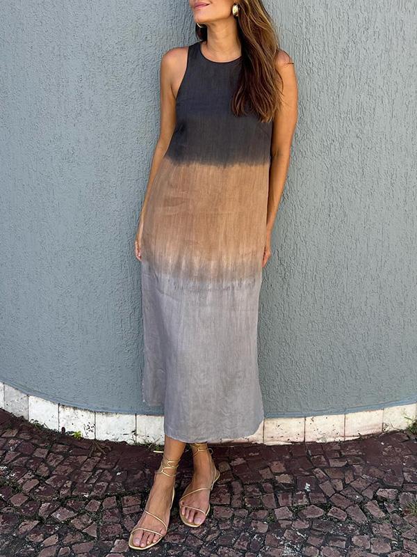 Echoarchiv | Luftiges Leinenkleid Aus Baumwolle mit Farbverlauf und Schlitz Am Bein
