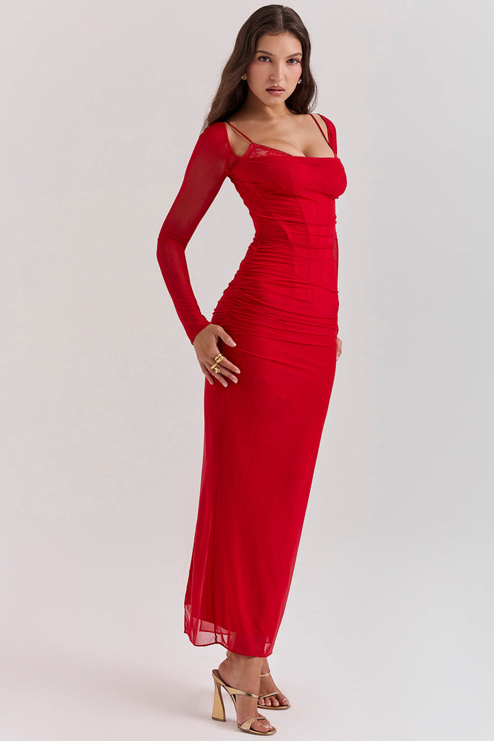 Echoarchiv | Elegantes Maxikleid mit tiefem Ausschnitt und langen Ärmeln