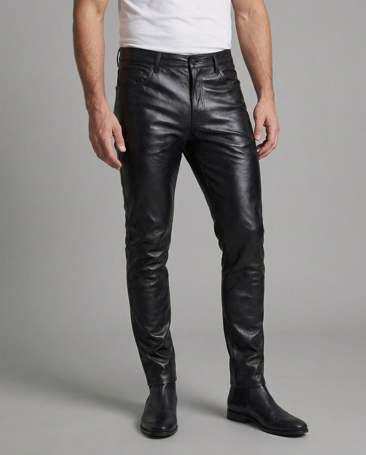 Herren Kunstleder Hose Slim Fit mit Steppdetails – Sorevano