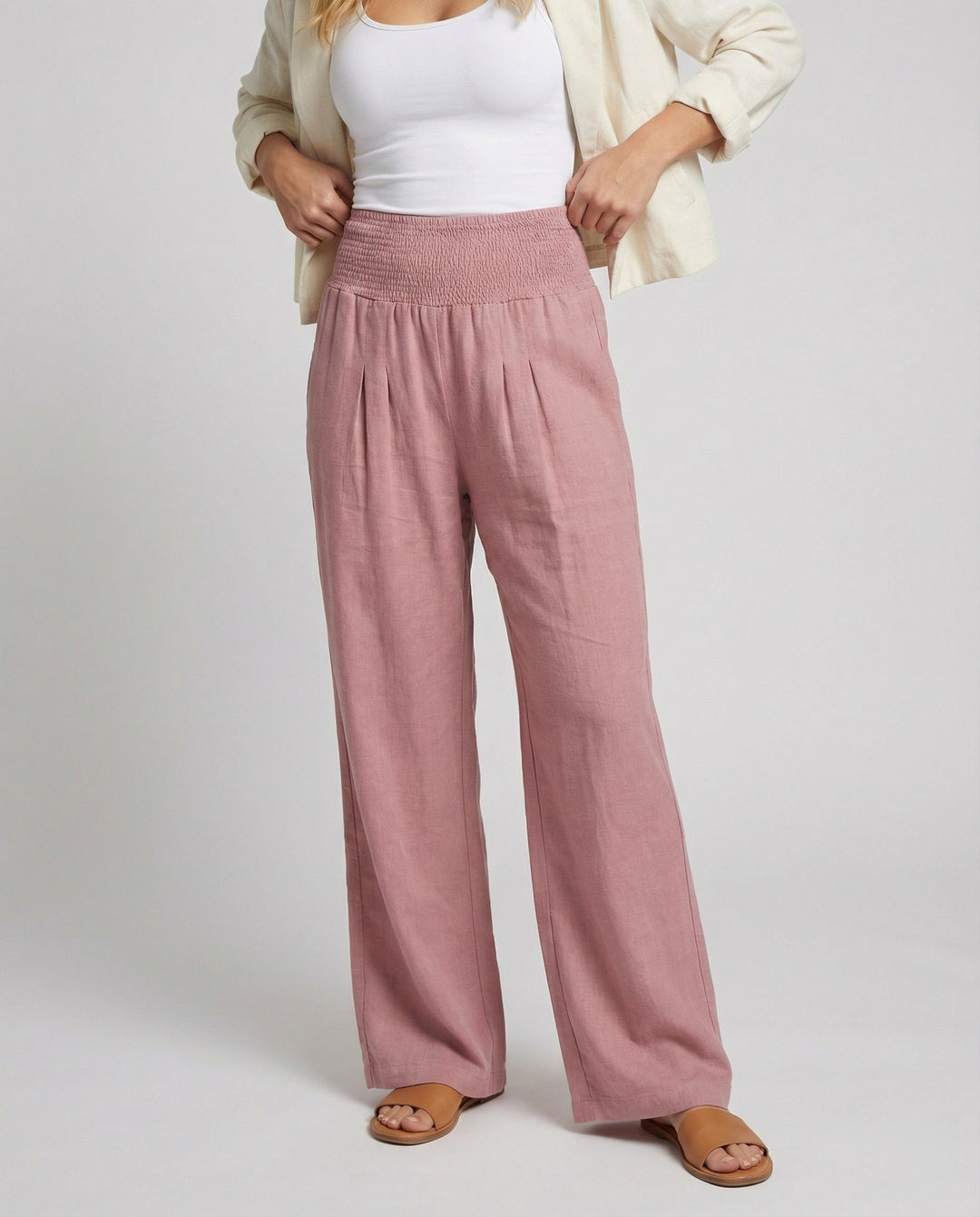 Damen Luftige Leinenhose mit elastischem Bund und Weitschnitt Echoarchiv