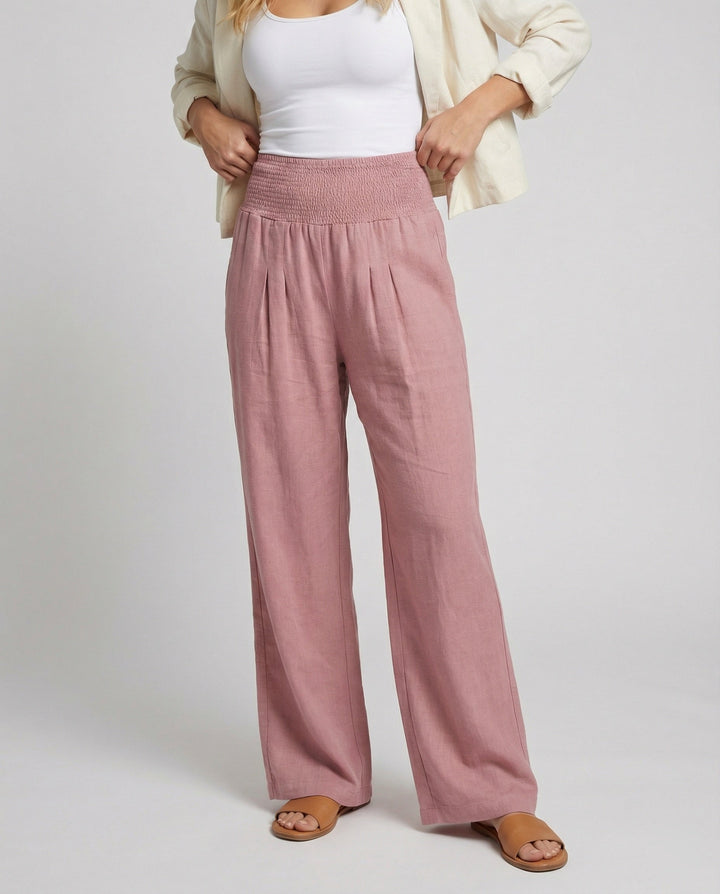 Damen Luftige Leinenhose mit elastischem Bund und Weitschnitt Echoarchiv