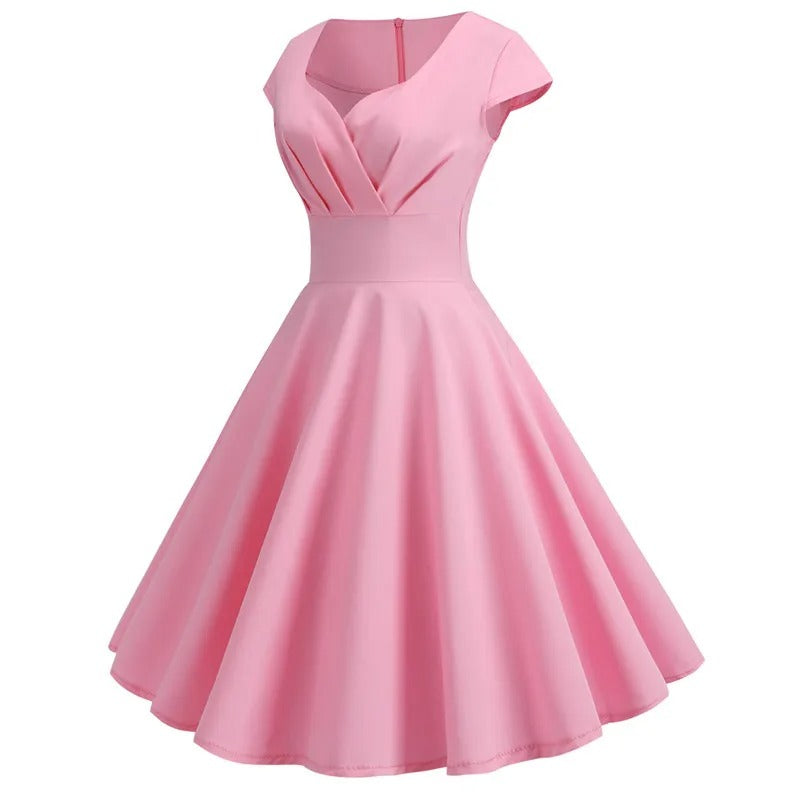 Echoarchiv | Vintage Sommerkleid mit Großem V-Ausschnitt, Lockerer Passform und Rüschen