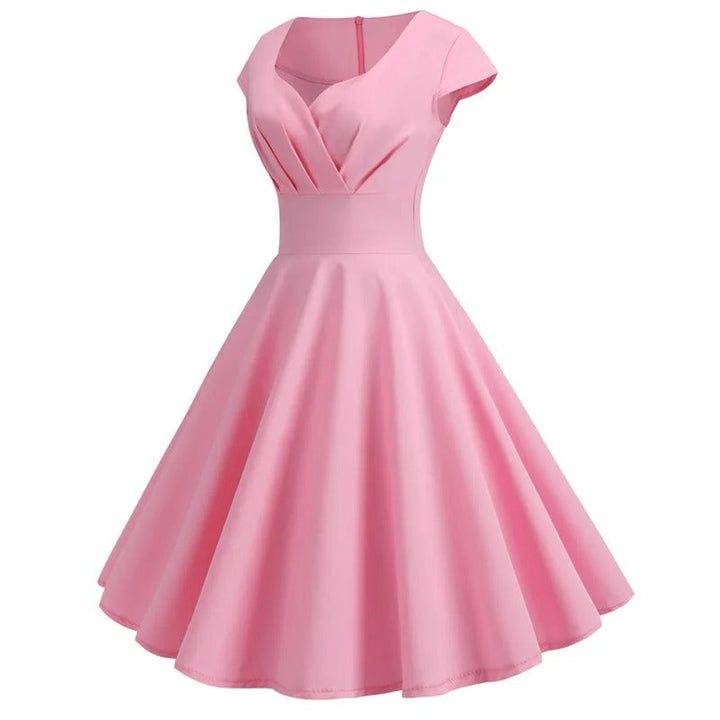 Echoarchiv | Vintage Sommerkleid mit Großem V-Ausschnitt, Lockerer Passform und Rüschen