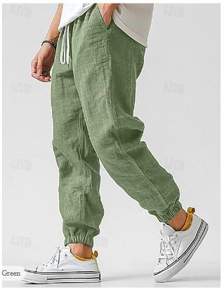 Echoarchiv | Herren Cargohose Aus Leinen Luftige Sommerhose mit Hoher Taille