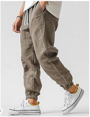 Echoarchiv | Herren Cargohose Aus Leinen Luftige Sommerhose mit Hoher Taille