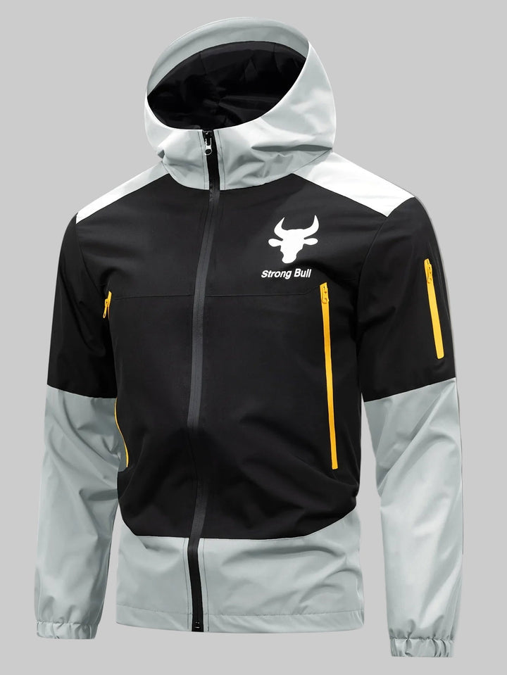 Echoarchiv | Herrenjacke mit Reißverschluss, Kapuze und Farbblockdesign