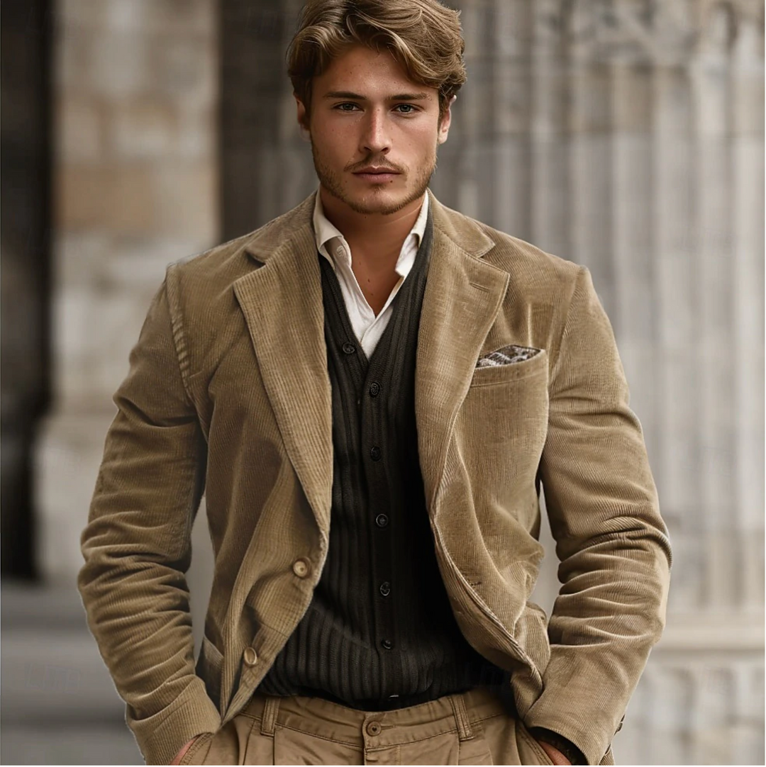 Echoarchiv | Herren Khaki Corduroy Blazer Jacke - Tim Elegance