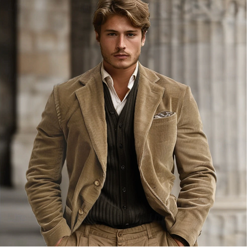 Echoarchiv | Herren Khaki Corduroy Blazer Jacke - Tim Elegance