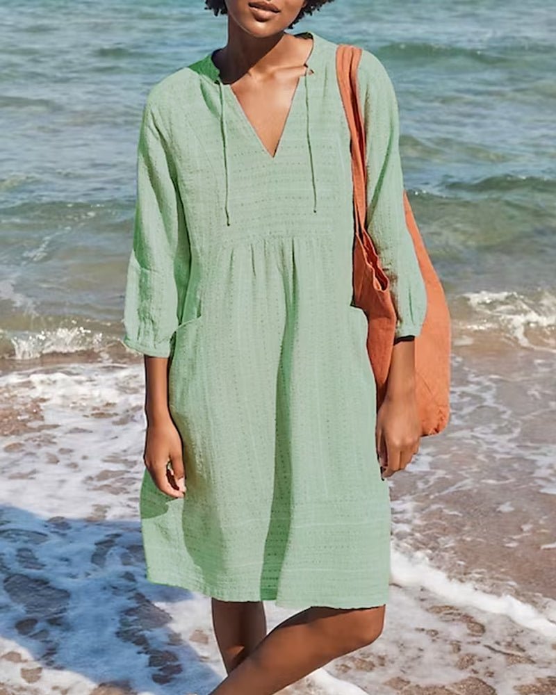 Echoarchiv | Entspanntes Boho-Hemdkleid mit V-Ausschnitt für Damen