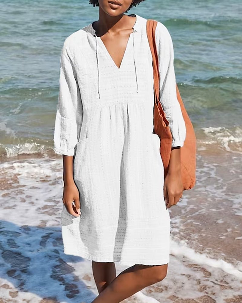 Echoarchiv | Entspanntes Boho-Hemdkleid mit V-Ausschnitt für Damen