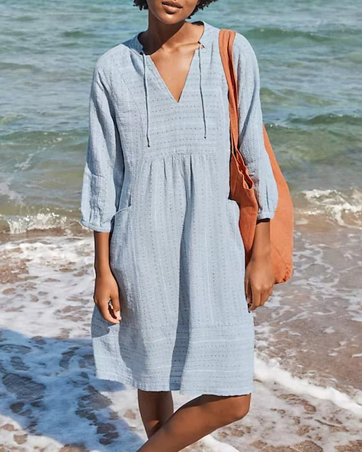 Echoarchiv | Entspanntes Boho-Hemdkleid mit V-Ausschnitt für Damen