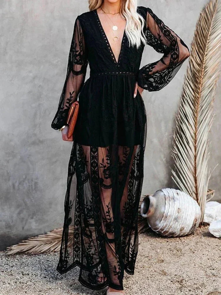 Echoarchiv | Elegantes und Fließendes Boho Spitzen-Maxikleid für Damen
