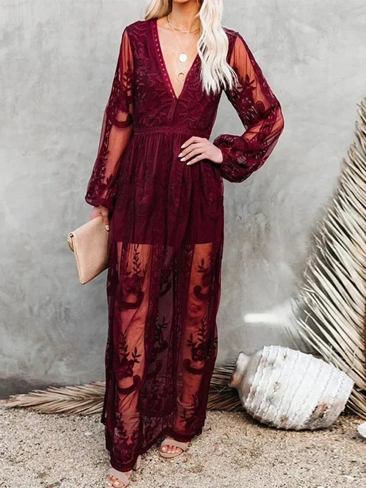 Echoarchiv | Elegantes und Fließendes Boho Spitzen-Maxikleid für Damen