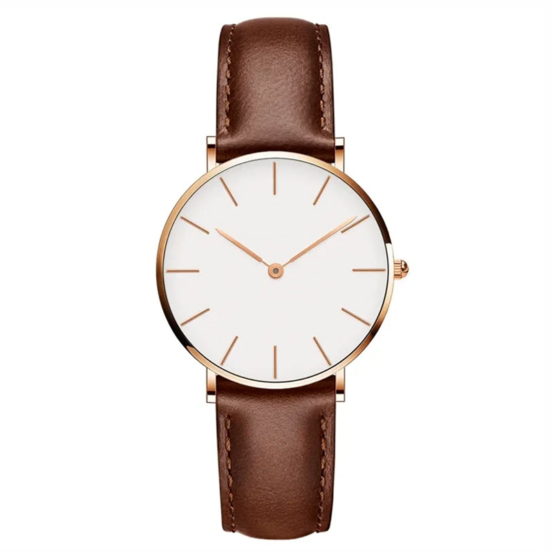 Echoarchiv | Runde Zeitlose Minimalistische Uhr mit Lederarmband für Frauen