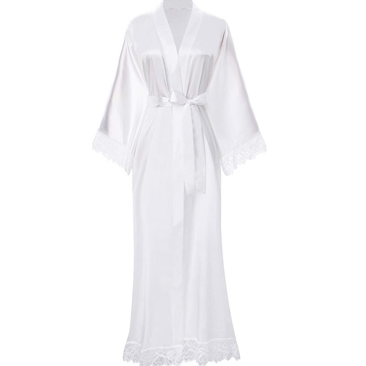 Lange Bademantel aus Satin mit Spitzen Details – Avérine