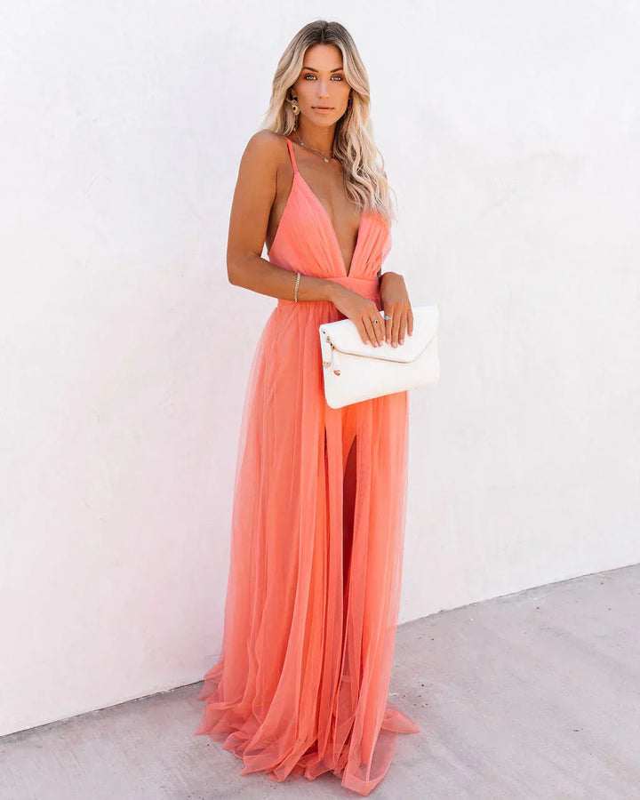 Echoarchiv | Elegantes orangefarbenes Kleid mit Trägern für Frauen